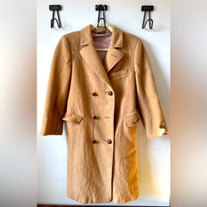 Gant, camel color wool mid-length fully lined designer trench coat vintage VGUC